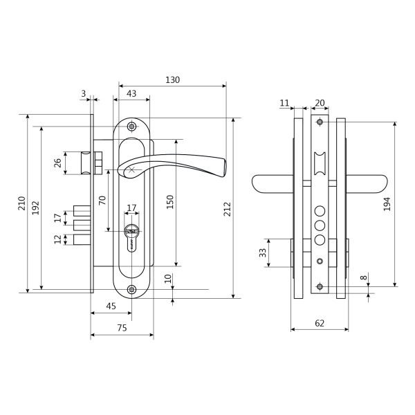 БУЛАТ ЗВ4-3.70.03.01 НОМОС бронза  5 перф.кл. Замок врезной с/руч (12)