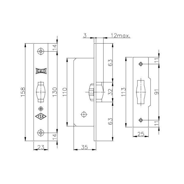Защелка врезная ролик 155/B (35 mm) (латунь)