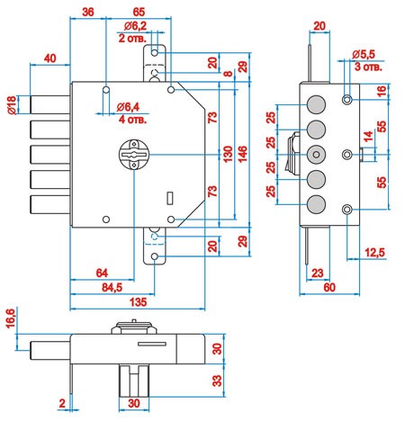 Замок накладной Гранит 1.06.51.МА никель, сув., 5 риг. /00423/