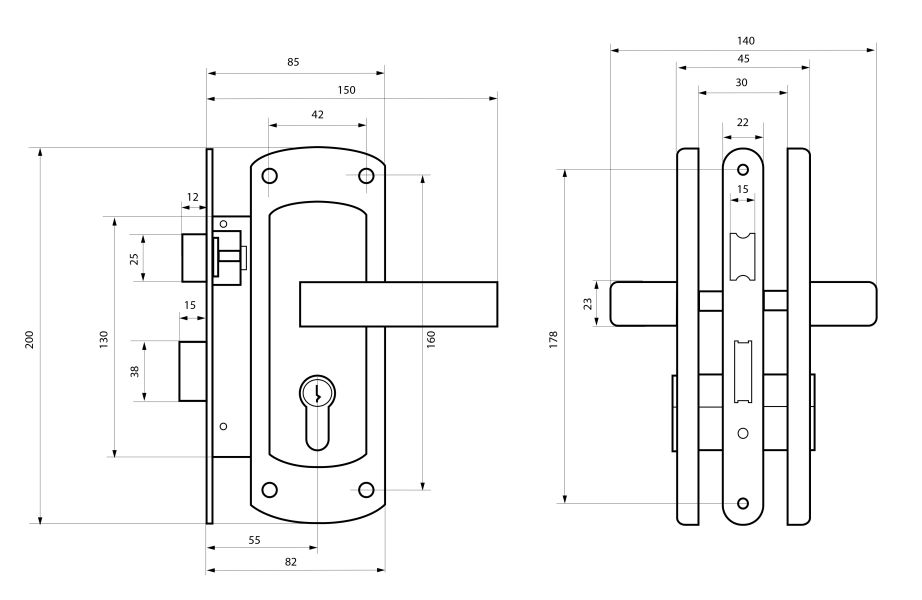 АЛЛЮР  ЗВ 55 GP латунь Замок врезной с/руч 