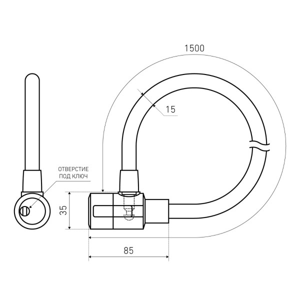БУЛАТ ВС 580 (d15*1500) 3кл., с креплением на раму велосипеда Замок велосипедный тросовый (24,6)