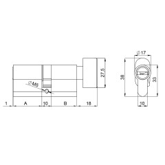 Цилиндровый механизм (200 ZM/110) 2000ZM Knob 110 (50+10+50) BL-24 черный 5Key с вертушкой