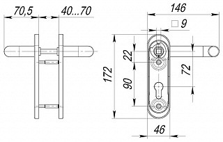Ручка дверная DH-0433/GR NE (СЕРАЯ) с пружиной для замка (FL-0432, 0433, 0434), НЕЙЛОН