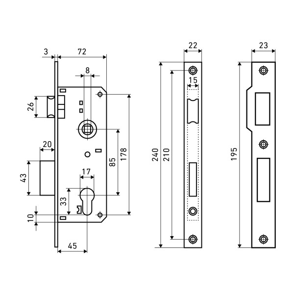 АЛЛЮР 9045 B GP без ц/м  Замок врезной б/руч (30)