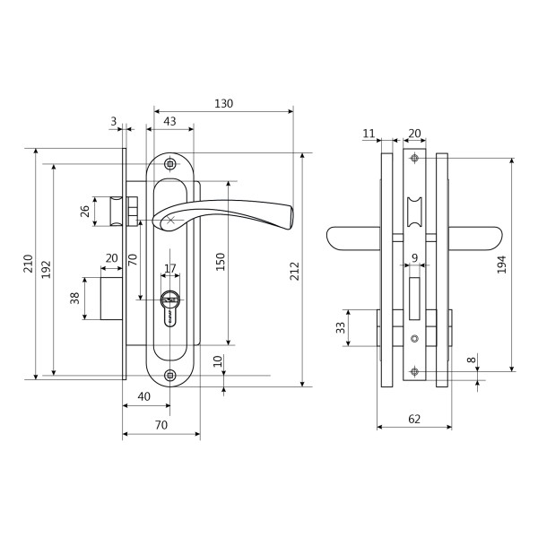 БУЛАТ ЗВ4-1.70.03.01 НОМОС бронза  5 перф.кл. Замок врезной с/руч (12)