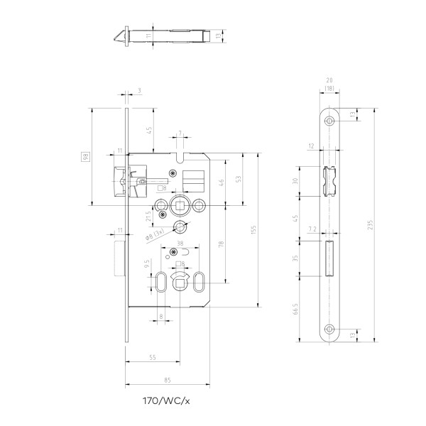 Замок dormakaba GEGE 170 WC 78/55/8 F=20