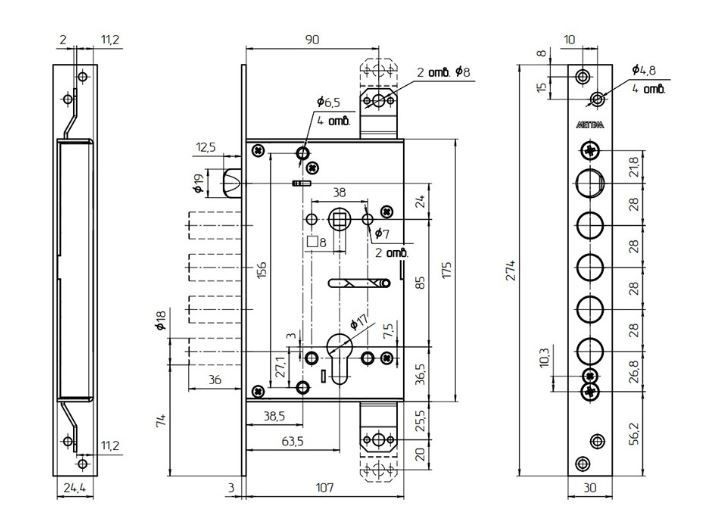 Балашиха ЗВ7 318.Т-МП без ЦМ, б/о, с/т, м/о 85мм Замок врезной тяж (5)