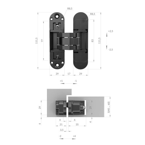 Петля скрытой установки U3D6002.TG BL черный