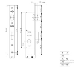 KALE 155 20mm W/B никель б/о б/накл. б/мех.секр. Замок врезной б/руч (30)