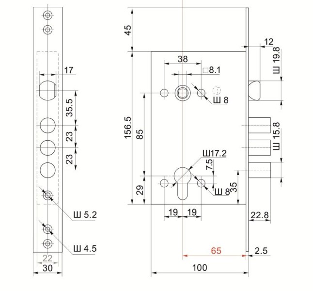 Рязань G 4-3/85Г "BORDER" без ЦМ 79060 Замок врезной тяж.(12)