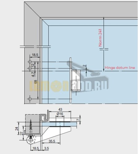 DORMA SQUARE: 2 петли, 1 замок без запирания, 1 нажимная ручка, 2 оси под деревянную раму.