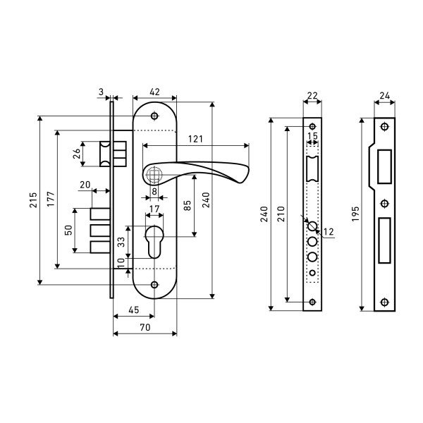 АЛЛЮР 0203 CP хром Замок врезной с/руч (10)