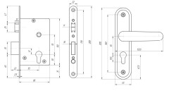 Замок врезной цилиндровый с защёлкой в комплекте с ручкой ЗВ4.2-08 (медь антик), 4 кл.