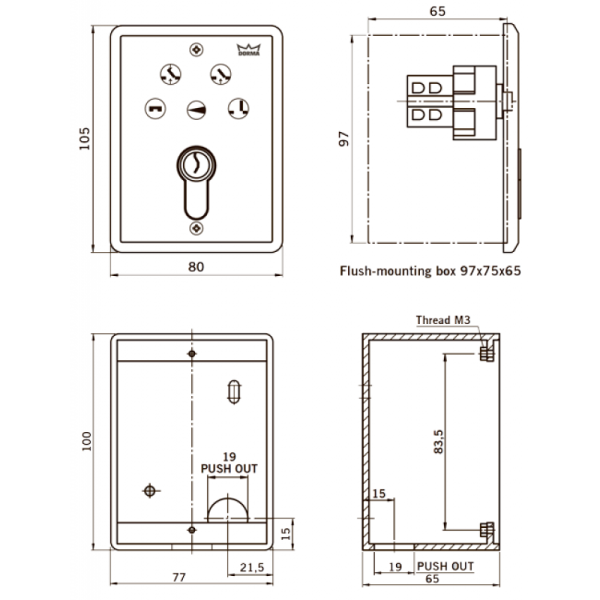 Коробка для поверхностного монтажа прямоугольная (для Прогр.перекл.с евроцилиндром 19142001170) dormakaba