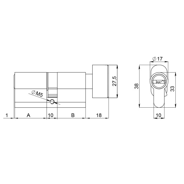 Цилиндровый механизм (200 ZM/90) 2000ZM Knob 90 (35+10+45) BL-24 черный 5Key с вертушкой