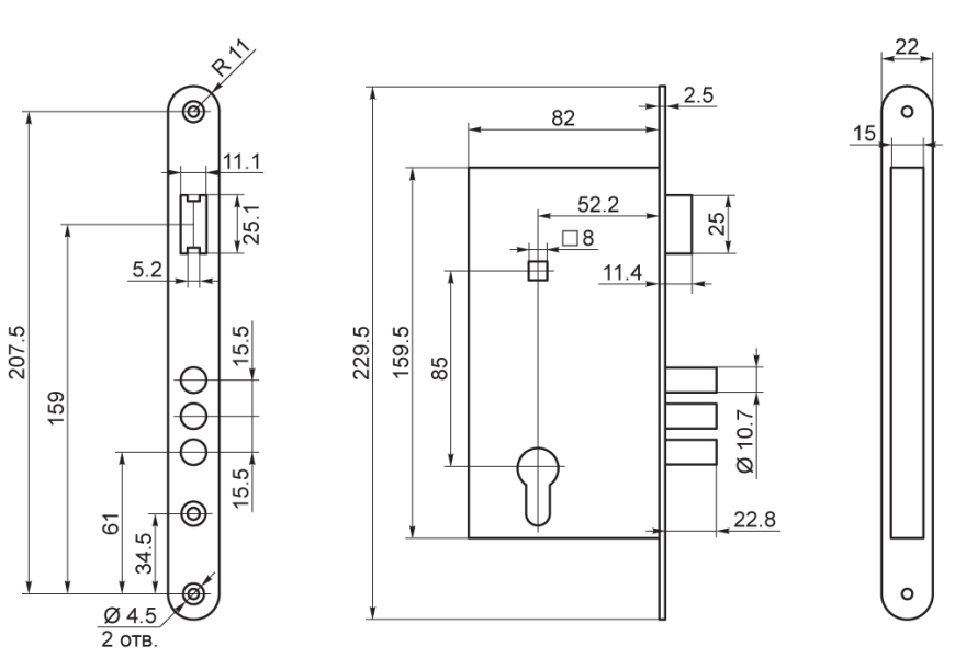 Рязань ЗВ 4-3/СП11.РФ77-002/80.Ш2 медь без ЦМ 78103 м/о 85мм Замок врезной с/руч (12)