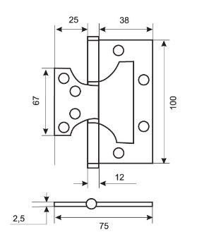 PUERTO 100-2S FH SN без врезки 2 подш мат никель 100*75 Петля дверная 2шт (50;10)