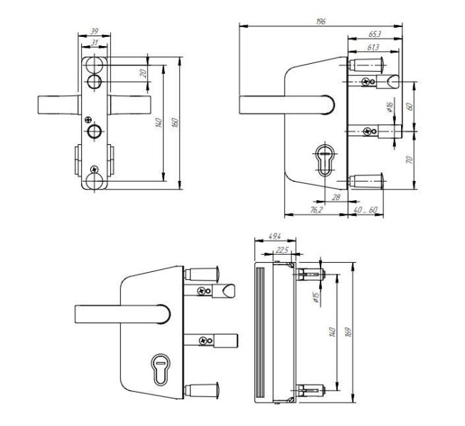 Симеко ЗК-40 без ц/м Замок врезной с/руч для калитки (10)