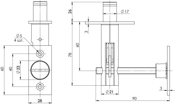 Задвижка торцевая TDB-PRO/860SET CP (TDB 860-24) CP (хром) 60мм 8шт./упак.