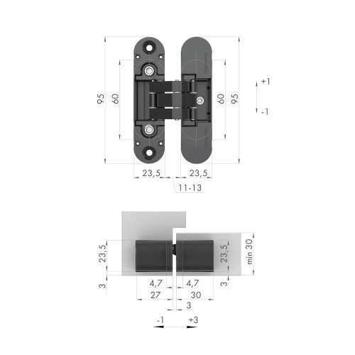 Петля скрытой установки U3D4000 CP (9540UN3D) хром