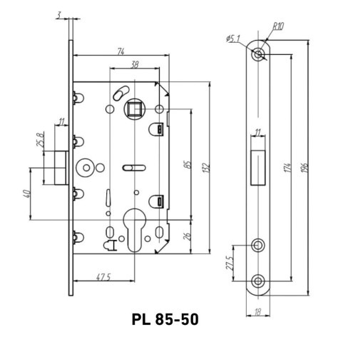 АЛЛЮР АРТ PL 85-50 BL (b2b) матовый черный без ц/м Замок врезной (30)