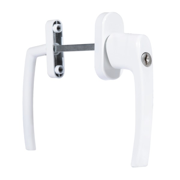 Ручка балконная с кл. белая двухстор.узкая/обычная, алюмин. NOVOLINE OPTIMA 9016 белая (40) (30)