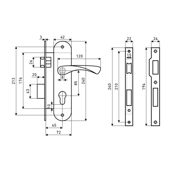 АЛЛЮР 0211 AB ст.бронза Замок врезной с/руч  (10)