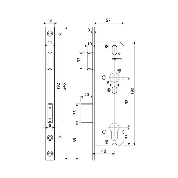 БУЛАТ  ЗВ 4-1.40.92.16.08 нерж. сталь 40мм с/о, под ц/м, м/о 92мм Замок врезной б/руч (30)