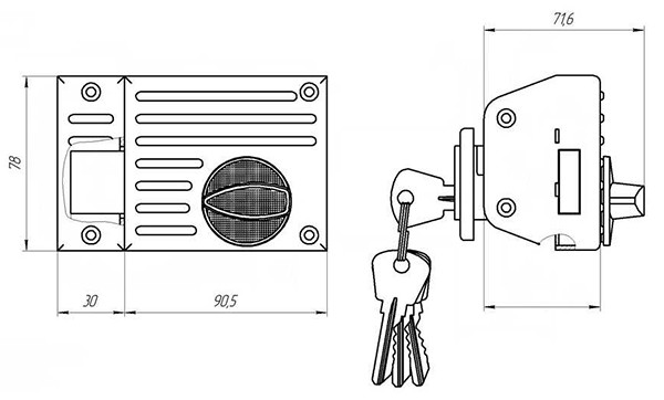 Замок накладной ЗН1-2.1 бронза