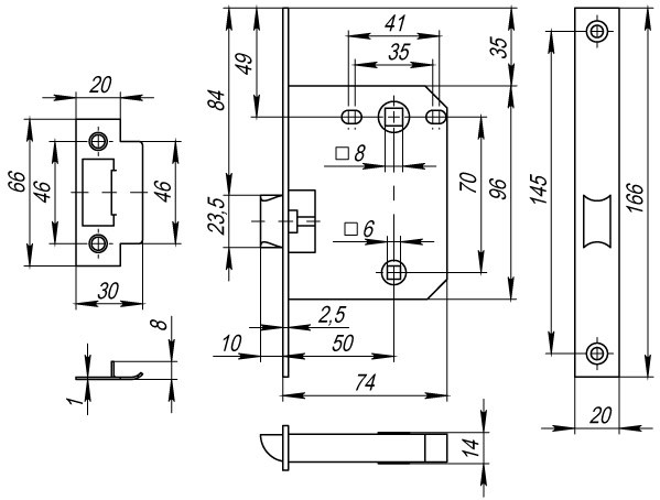 Защелка врезная PLASTP72-50 (P72-50) GR графит