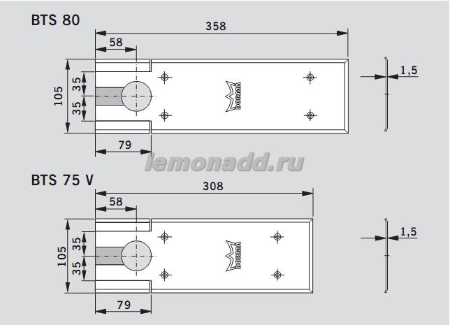 Крышка для доводчика BTS 75V размеры