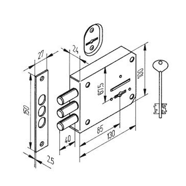 Замок накладной сувальдный 115.11.033, 3 кл.