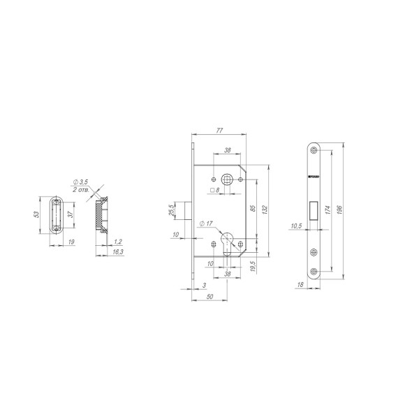 Корпус врезного замка MAGNM85C-50 (M85C-50) WH белый