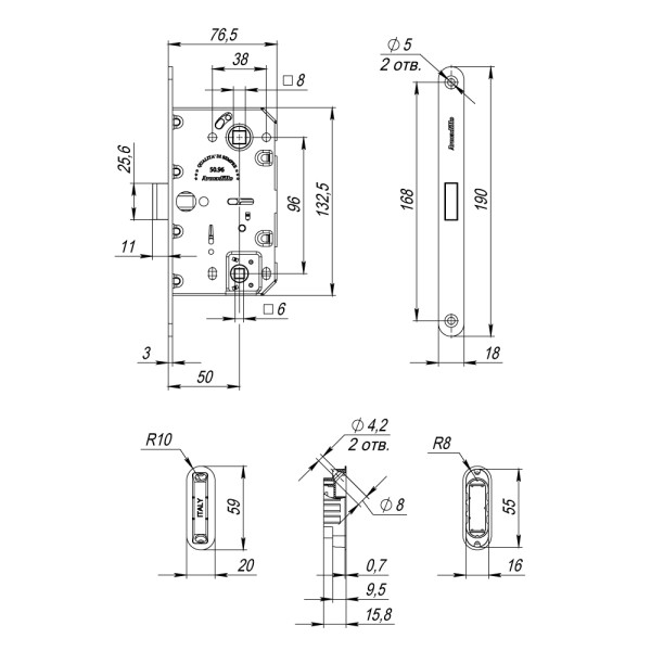 Магнитная защелка WC с ответной планкой GRAVITY G01.190.50.96 MWSC итальянский тисненый