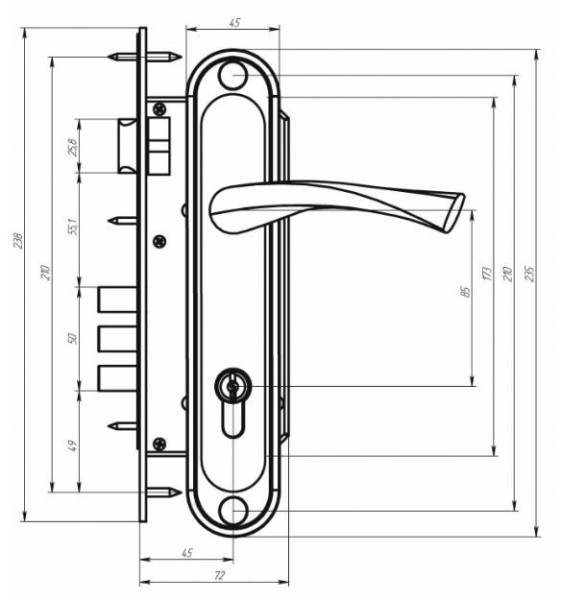 Д-град Зенит ЗВ4-85.3 хром м/о 85 мм Замок врезной с/руч (10)