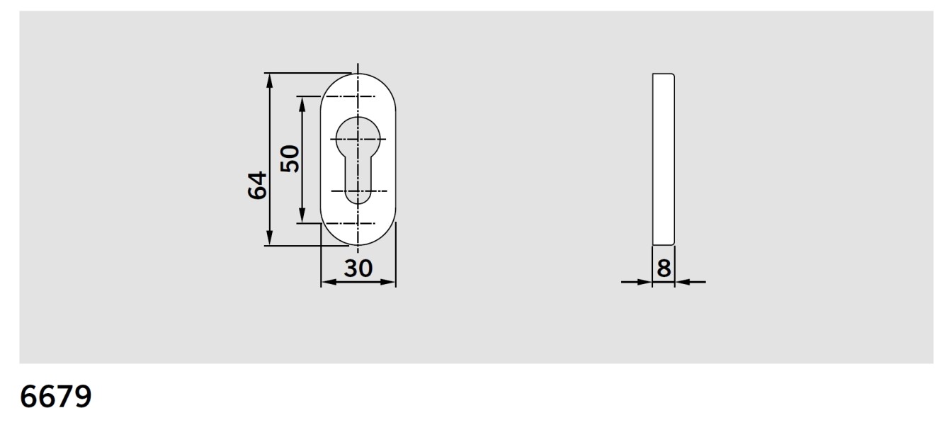 Комплект ручек dormakaba PURE 8100 / 6621 / 6679, 38–56 мм, 8 мм, нержавеющая сталь