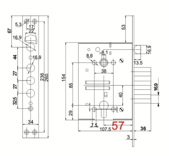 Рязань ЗВ 4-3/85К б/о без ЦМ м/о 85мм 79059 Замок врезной тяжелый (12)