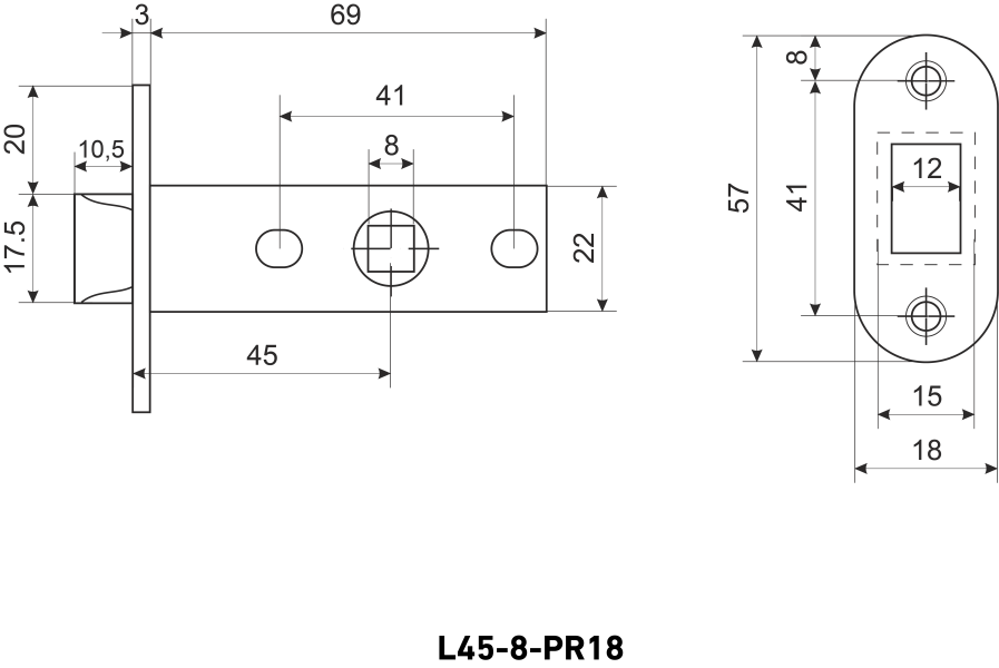 АЛЛЮР АРТ L45-8-PR18 AC ст.медь пластик овал.торц.планка18мм б/ручек Защёлка (100)