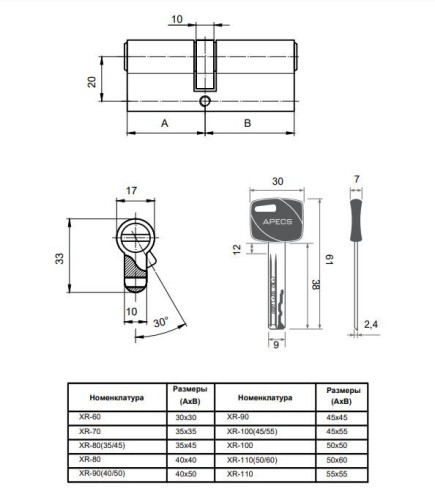 Апекс Premier XR-70-NI никель кл/кл. перфо Цилиндровый механизм