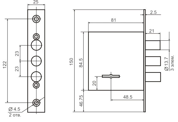 Замок врезной сувальдный ЗВ8-8Д/13 с накладками и отв. планкой, 3 кл. /70900/