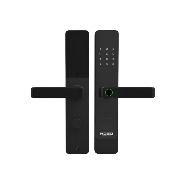 Замок врезной электронный к с ручкой Hogo P02 полуавтомат с отпечатком пальца, черный