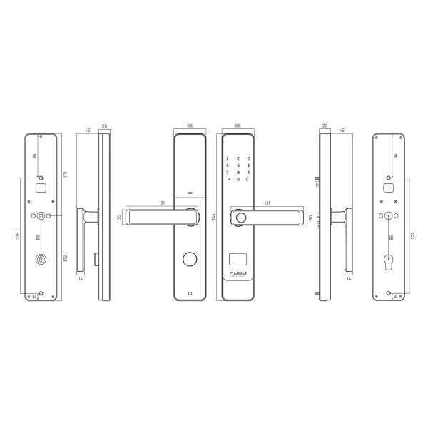 Замок врезной электронный к с ручкой Hogo P02 полуавтомат с отпечатком пальца, черный
