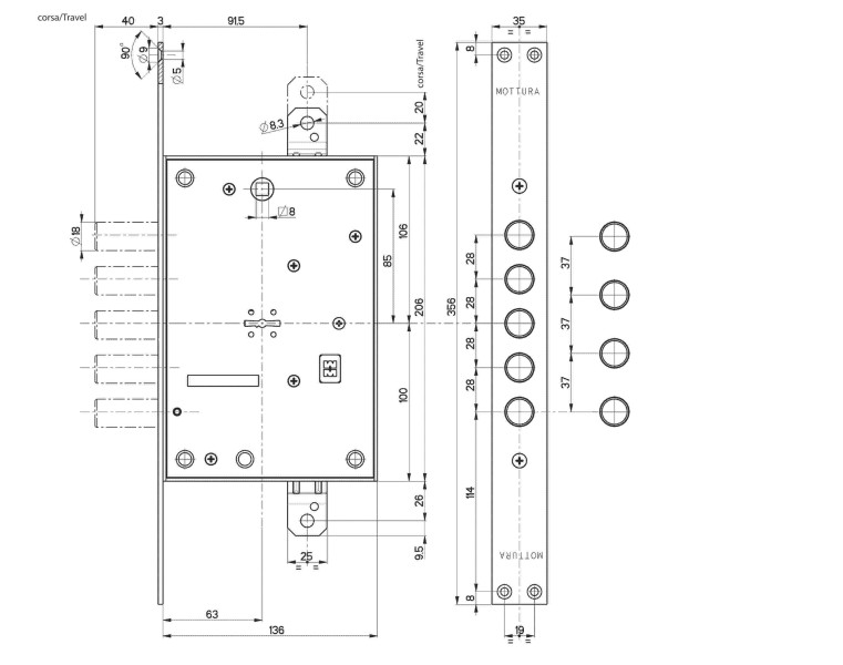 Замок врезной сувальдный 52.783 (универсальный), без накл.