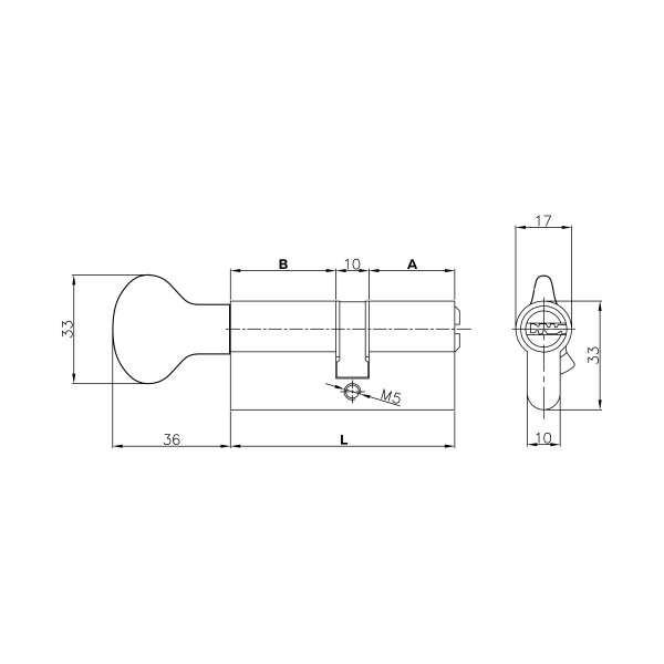 Цилиндровый механизм с вертушкой 164 SM/62 (26+10+26) mm никель 5 кл.